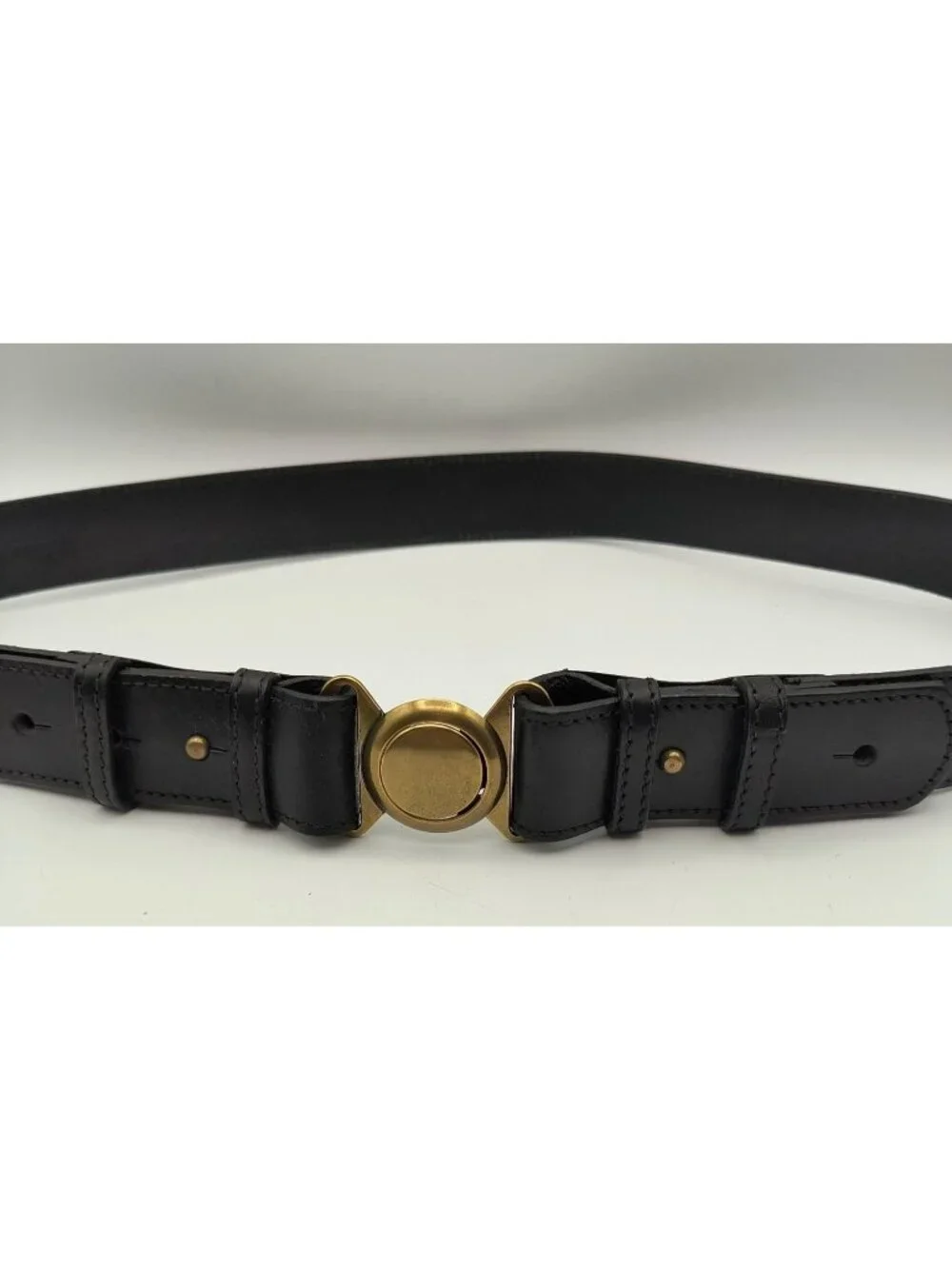 Banana Republic Black Leather Belt Large Brass Closure Made in USA